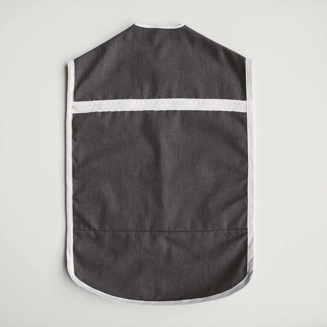 Large back zippered pocket on The Hanger Valet for organizing and storing undergarments, leggings or large accessories like scarves 