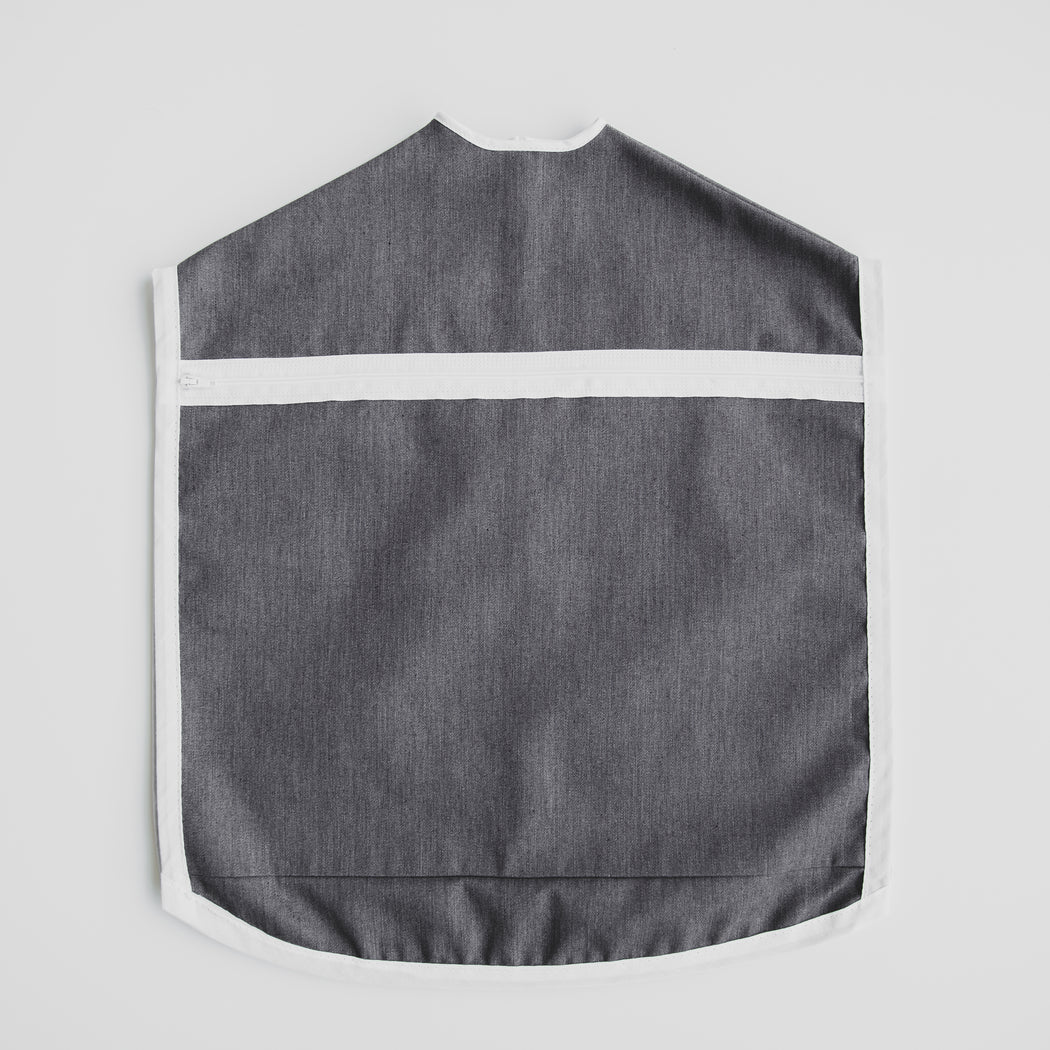 One deep zippered pocket on the back of the child size Hanger Valet for items not easily hung on a hanger